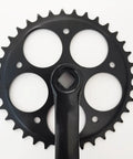 Close-up of 165mm Crank Arm Single Speed Crankset For Mountain And Road Bikes Fixed Gear Folding Bicycles Square Taper Black 36T Chainring 9 16 Inch Pedals Compatible BB Not Included 200mm Total Length