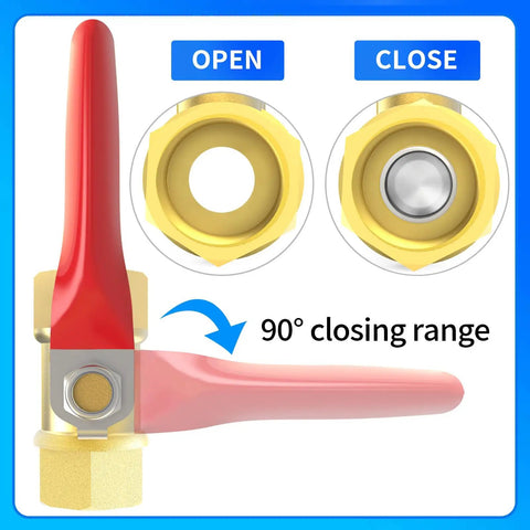 Brass Ball Valve One Quarter Inch NPT Female To One Quarter Inch NPT Female Air Compressor Line Shut Off Switch, Open and Close View