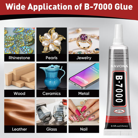 Clear Precision Glue For Nails, Rhinestones, Jewelry, DIY Crafts, 8 Pack 15ml With Quick Drying Formula, various applications shown