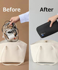 Comparison of messy cables in bag vs. organized Waterproof Travel Tech Pouch Electronics Organizer Cable Case For Chargers Cables USB Drives Earbuds And Small Gadgets Compact Portable Black Travel Essential On The Go.