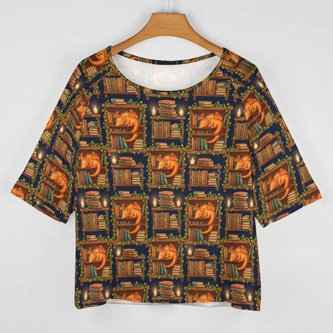 Soft And Comfy Womens Boat Neck Short Sleeve Tee With Lightweight Breathable Fabric And Stretchy 95 Polyester 5 Spandex Blend Dragon Bookshelf Graphic For Everyday Comfort And Easy Style
