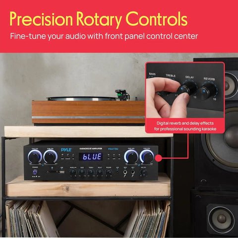 Home Stereo Receiver With Bluetooth 800W Peak Power 4 Channel Amplifier And USB MP3 Player Karaoke Mic Control Echo Reverb And Delay