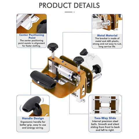Heavy Duty Mortising Jig Rig With Rust Resistant Stainless Steel Guiding Rails For Woodworking Slotting, details of handle and metal parts.