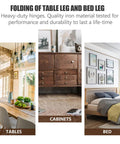Folding table, cabinet, and bed showcasing heavy-duty iron hinges for durability and performance.