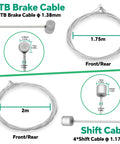 Diagram of 4 MTB brake and shift cables in Universal Mountain Bike Brake And Shift Cable Kit With Silver End Caps O Rings And Cable End Caps