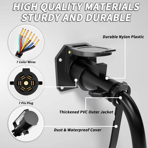 Close-up of Road Ready 8 Foot 7 Way Trailer Wiring Harness Kit With Color Coded Junction Box showing durable nylon and waterproof features.