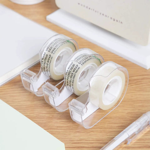 Double Sided Tape With Dispenser, 1/2 Inch Wide, Permanent Adhesive, 252 Inches Long, Translucent Roll, 3 Pack, Real Deal No Mess Bonding For Light Duty Crafts And Mounting