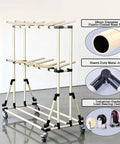 Adjustable Double Tier Wire Harness Hanging Rack With 12 Rock Solid Arms For Slick Cable Routing And A Tidy Garage Setup That Truly Gets It Done Right, showing the sturdy frame and wheels.
