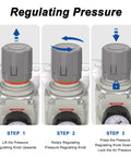 Three-Quarter Inch NPT Air Filter Regulator Combo With 5 Micron Brass Element And Semi Auto Drain operation steps