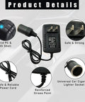 Solid Build AC To DC Converter 100-240V To 12V 2A 24W with cigarette lighter plug and ABS housing for auto gadgets.