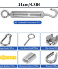 Heavy Duty One Eighth Inch Vinyl Coated Stainless Steel Wire Rope Kit 100 Feet With Turnbuckles Thimbles Clamps Hooks And Tape Measure components