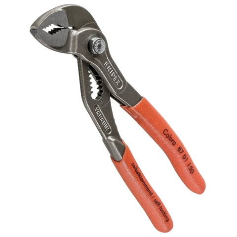 Water pump pliers from Two Piece Mini Pliers Set In Built Tough Grab And Go Belt Pouch With Velcro Strap And Belt Loop Includes High Leverage Diagonal Cutters And Water Pump Pliers For Quick DIY And Pro Work, orange handles.