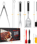 Grill Gear Set With 4-In-1 Spatula, Fork, Tongs And Brush, 10 Skewers, BBQ tools with gift box, food grade stainless steel
