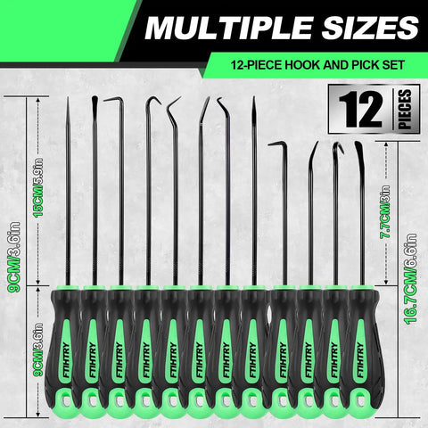 12-Piece Pick And Hook Tools Set With Long And Mini Picks, Pro Grade Heavy Duty Gasket Seal Puller And O-Ring Removal Tools