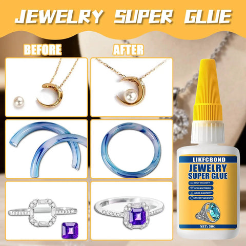 Clear Jewelry Glue For Accessories Quick Dry Cyanoacrylate Adhesive 30g bottle with repair examples of necklaces and rings