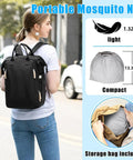 Woman with backpack carrying extra large pop up mosquito tent for bed camping and travel portable foldable net with quick setup