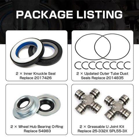 Package listing image of Beefed Up Front Axle Seal And Greaseable U Joint Kit For Ford F 250 F 350 Super Duty 2005 To 2014 With O Rings And Seals