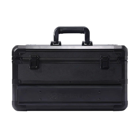 Heavy Duty Tool Box With Drawers Hard Case Organizer in black, front view showing handle and durable lid for shop or jobsite use.