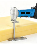 Dual Blade Foam Cutter With Hardened Alloy Blades, 3000 RPM cutting high-density foam, 6 inch precision tool on foam block