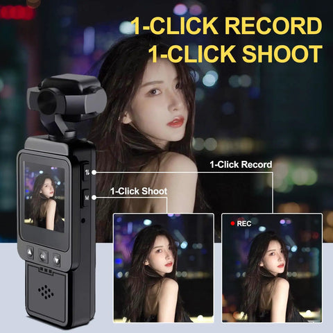 Body Mounted Action Camera For Vlogging With WiFi Night Vision And Stabilization 2.5K Video Rotating 360 Degree Lens showing display