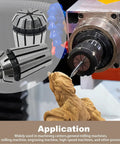 ER32 Collet Set Kit With Twelve Collets From Three Thirty Seconds Of An Inch To Three Quarters Of An Inch And R8 Shank With Seven Sixteenths Inch Threads For Milling CNC Lathe Drilling Tapping Includes Wrench And Holder Pro Grade showing application on CNC machine