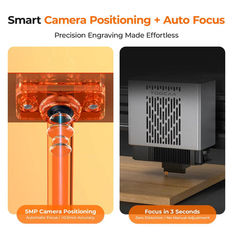 5MP camera and auto focus features of 20W AI Smart Laser Engraver With HD Camera Positioning, Auto Focus, Air Assist