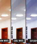 Comparison of warm white, cool white, and daylight lighting with 12 Inch Round T9 Fluorescent Circline Light Bulb 32W Killer Bright Cool White 4100K FC12T9 CW Four Pin Base 2100 Lumens The Go To Ceiling Light For Kitchen Garage Basement