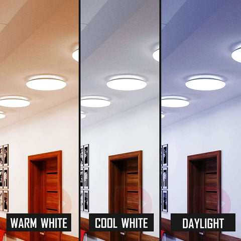 Comparison of warm white, cool white, and daylight lighting with 12 Inch Round T9 Fluorescent Circline Light Bulb 32W Killer Bright Cool White 4100K FC12T9 CW Four Pin Base 2100 Lumens The Go To Ceiling Light For Kitchen Garage Basement