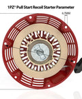 Top view of Recoil Starter Pull Start Replacement for GX340 GX390 GX610 GX620 Engines with 200mm center to center hole, red casing.