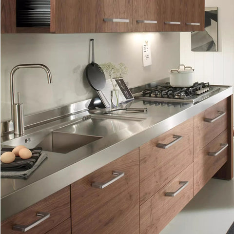 Modern kitchen with stainless steel cabinet and Square Drawer Pulls Two Pack Stainless Steel Cabinet Handles For Kitchen And Home Furniture.