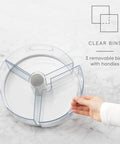 360 Degree Rotating Lazy Susan Organizer With 3 BPA Free Removable Clear Bins With Handles for kitchen storage, hand reaching