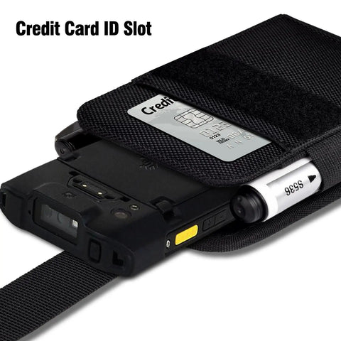 Scanner Holster For Zebra TC75x TC75 TC70x TC70 TC72 TC77 with card slot and detachable Velcro rope, black protective case close-up.