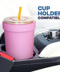Slick 30 Oz Double Wall Insulated Tumbler Locks Temperature On Coffee Or Soda All Damn Day Long Baby Blue Stainless Steel Mug With Secure Lid in car cup holder.