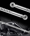 Chrome Gear Shift Linkage Replacement For Harley Davidson Touring Softail Dyna Trike Fatboy Electra Street Road Glide Wide Glide 1987 To 2021 Boss Chrome Build Made From Billet Aluminum With Smooth Operation And Easy Adjust For Crisp Precise Shifts. Chrome billet aluminum gear shift linkage installed on Harley-Davidson engine
