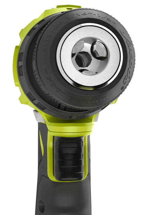 Close-up of 13Mm quick-load chuck on Badass 18V Brushless Cordless Drill With 24 Torque Settings for wood, metal, ceramic, and tile tasks.