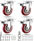 Heavy Duty 3 Inch Casters Set Of Four With 2000 Pound Load Rating 360 Degree Swivel Lockable Bearing Plate Brakes Includes Complete Screw Sets And Accessories Built For Furniture Workbench Cart Or Dolly
