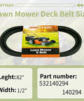 Beefed Up One Half Inch By 82 Inch Drive Belt Replacement For Riding Mowers And Lawn Tractors packaging with size details