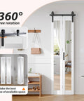 White Bifold Barn Doors 24X84 Inch Featuring Killer Full Length Mirror Easy Glide Hardware Super Solid Frame Smart Space Saver Room Divider That Really Makes Your Place Pop And Stay Bright with 360° rotation.