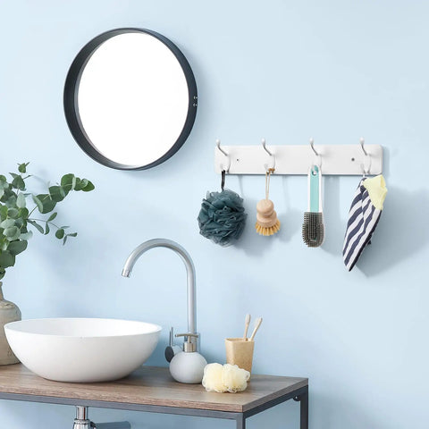 Heavy Duty Wall Mount Coat Rack With Hooks In White For Jackets Hats Sunglasses Scarves Leashes Bags And Towels in bathroom