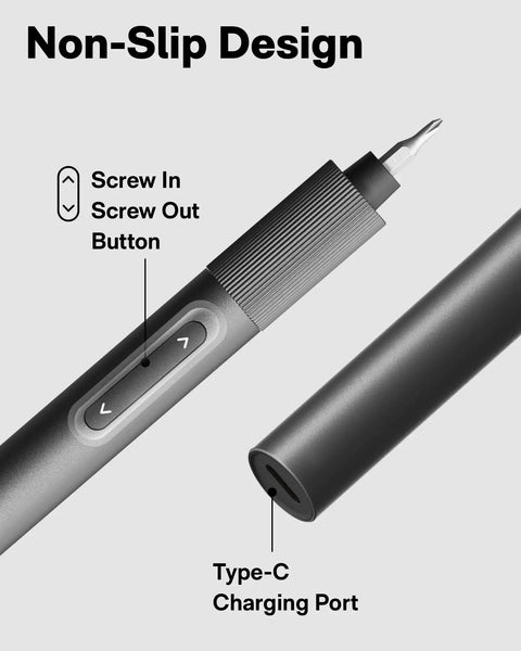 Dope 25 In 1 Mini Electric Screwdriver Set With USB C Rechargeable Power showing non-slip design and type-C charging port.