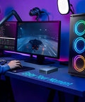 Blazing Fast M.2 NVMe SSD Enclosure With Slick RGB Design And 40Gbps USB4 To Type C Adapter on a gaming desk.