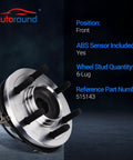 Front Wheel Bearing And Hub Assembly For 2011 To 2014 Ford Expedition 2011 To 2014 Ford F150 And 2011 To 2014 Lincoln Navigator Six Lug With ABS Front Left And Front Right RWD Ready To Roll in a front view with 6-lug design and ABS sensor.