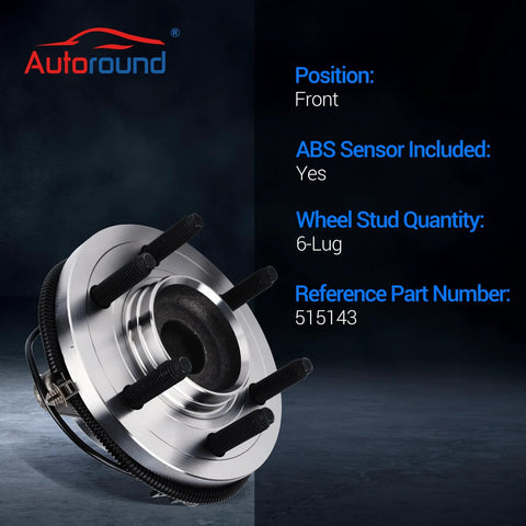 Front Wheel Bearing And Hub Assembly For 2011 To 2014 Ford Expedition 2011 To 2014 Ford F150 And 2011 To 2014 Lincoln Navigator Six Lug With ABS Front Left And Front Right RWD Ready To Roll in a front view with 6-lug design and ABS sensor.