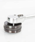 2 And 3 Pin Brake Rewind Adapter Set For Disc Brakes, Fits Three Eighths Inch Drive Ratchets shown attached to a ratchet tool