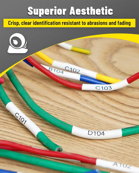 Heavy Duty White Heat Shrink Tube Labels For Cable Wiring 12mm Self Sealing Wire Markers for clear cable identification.