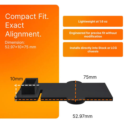 ESC Mount for Traxxas Slash 2WD SCT Stock and Low CG Fit, black, dimensions labeled, lightweight, engineered for precise fit
