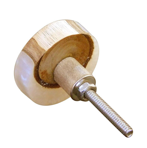 Set Of 8 Round Wooden Knobs Brushed Contemporary Cabinet Hardware Finger Pull Kit For Kitchen Cupboards Drawers Doors White And Brown Finish Durable Handcrafted Quality