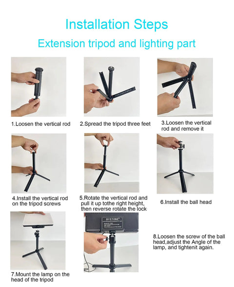 Installation steps for 2 Pack LED Photo Lighting Kit With Stand 2800K-6500K Dimmable Studio Lights For Product Photography