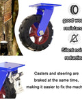 Set Of Four 12 Inch Fixed Heavy Duty Industrial Caster Wheels With Brakes Solid Rubber Puncture Proof Casters for outdoor use.