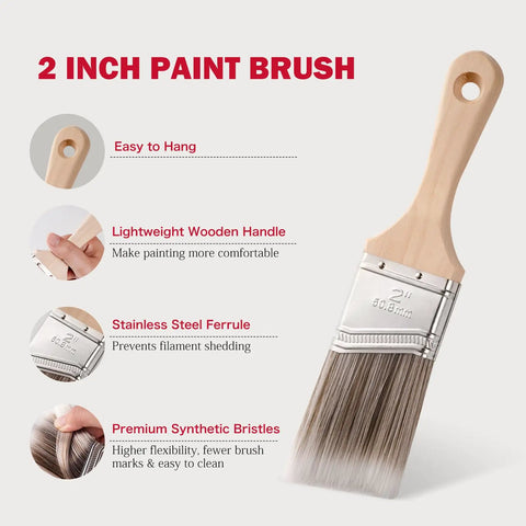2-inch paintbrush from 11-Piece Foam Paint Roller Kit With 4-Inch Roller, Ergonomic Handle, Magnetic Tray, Liners, High-Density Foam Covers